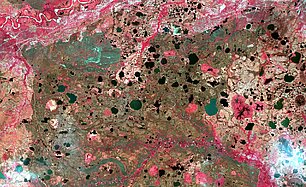 Sentinel-2B optical image of an area near Noviy Urengoy city. This is a typical artic wetland (Credits Sertit/Icube)